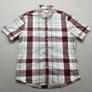7 Diamonds Shirt Mens XXL Red Blue Plaid Button Up Short Sleeve Casual 2XL